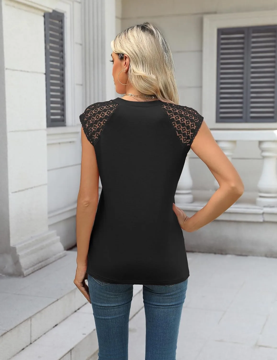 Zeagoo Women's Lace Cap Sleeve Tops Pleated Crewneck Summer Tank Tops 2025 Dressy Casual Sleeveless Shirts Blouse