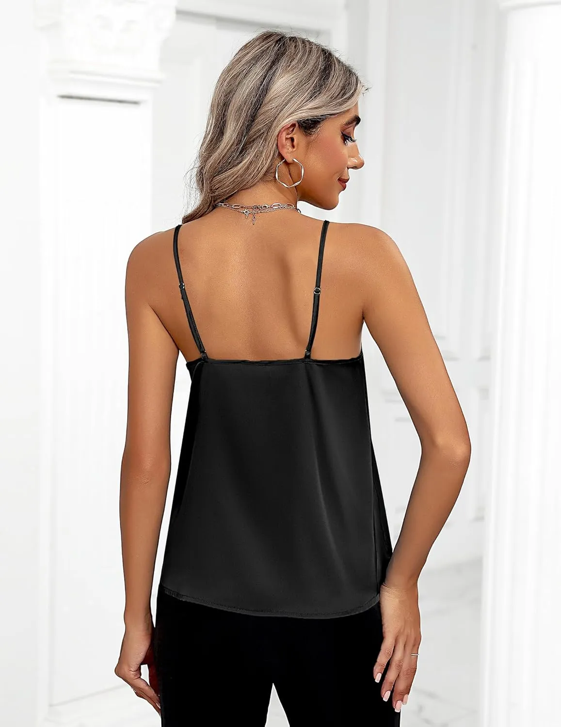 Zeagoo Women's Silk Satin Tank Tops 2025 V Neck Adjustable Spaghetti Strap Sleeveless Camisole Summer Basic Blouse