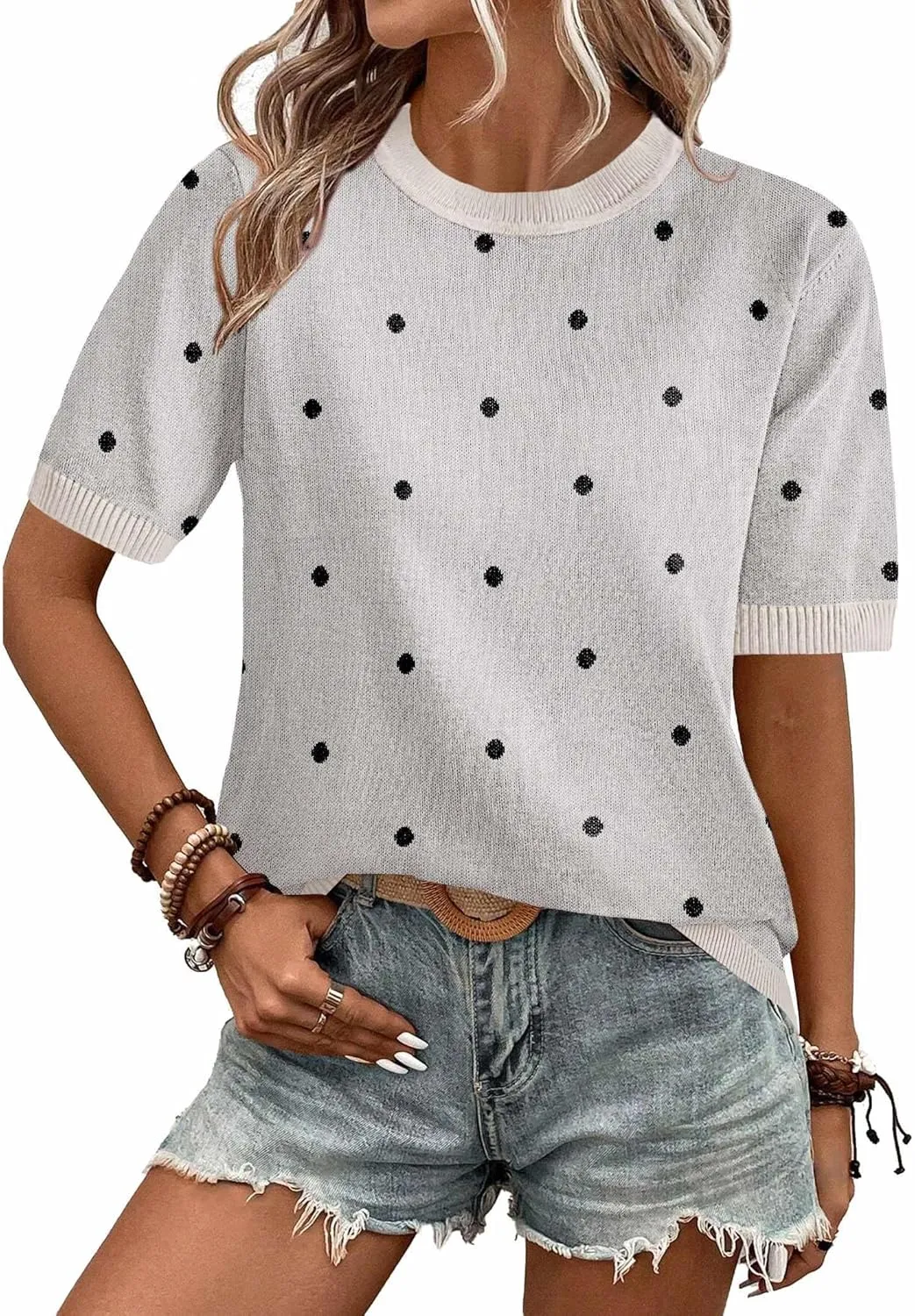 Zeagoo Womens Summer Tops Dressy Casual Short Sleeve Sweaters Crew Neck Lightweight Knit Tops Loose Blouse Basic Shirts