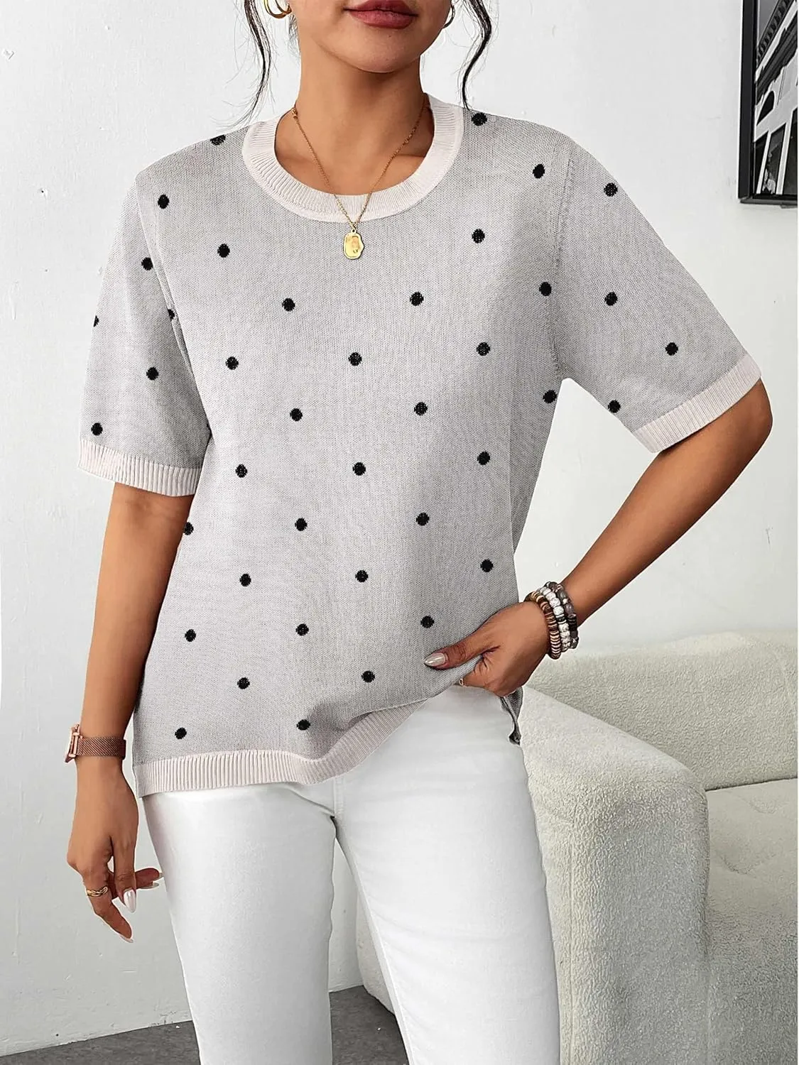 Zeagoo Womens Summer Tops Dressy Casual Short Sleeve Sweaters Crew Neck Lightweight Knit Tops Loose Blouse Basic Shirts