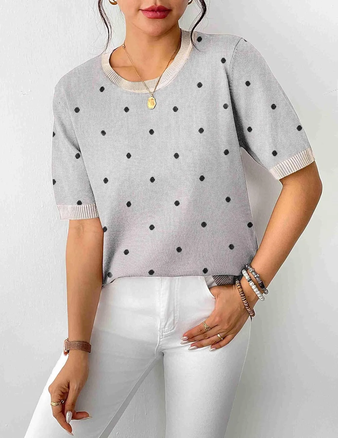 Zeagoo Womens Summer Tops Dressy Casual Short Sleeve Sweaters Crew Neck Lightweight Knit Tops Loose Blouse Basic Shirts