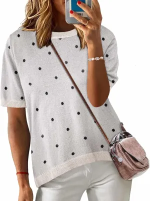 Zeagoo Womens Summer Tops Dressy Casual Short Sleeve Sweaters Crew Neck Lightweight Knit Tops Loose Blouse Basic Shirts