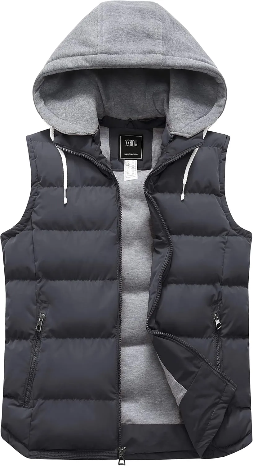 ZSHOW Men's Puffer Vest Removable Hooded Vest Outdoor Winter Vest