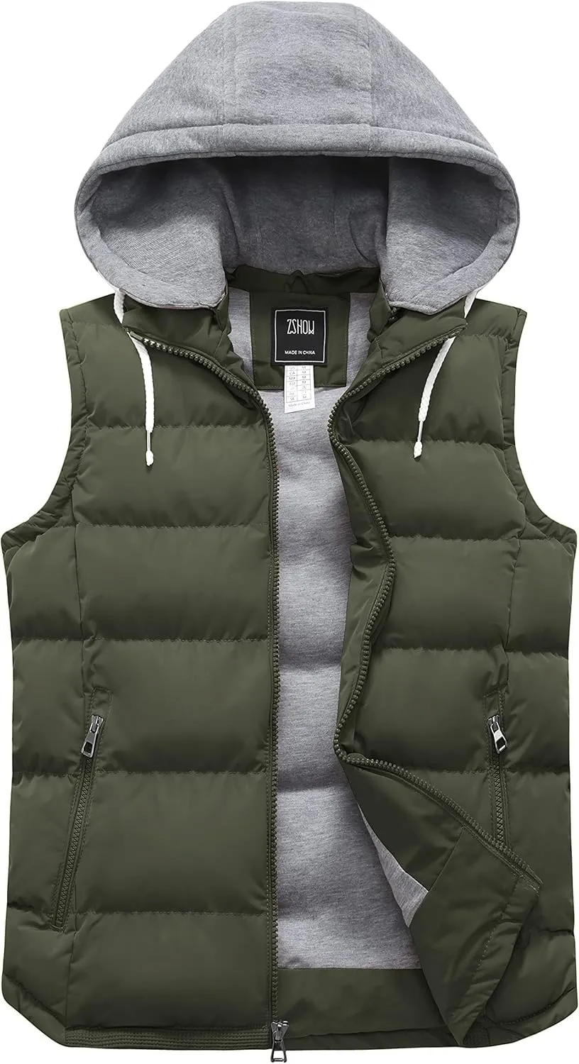 ZSHOW Men's Puffer Vest Removable Hooded Vest Outdoor Winter Vest