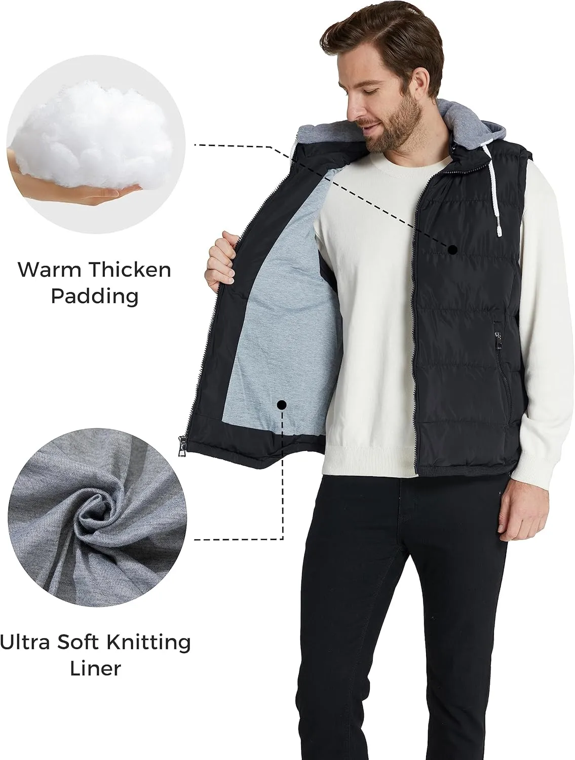 ZSHOW Men's Puffer Vest Removable Hooded Vest Outdoor Winter Vest