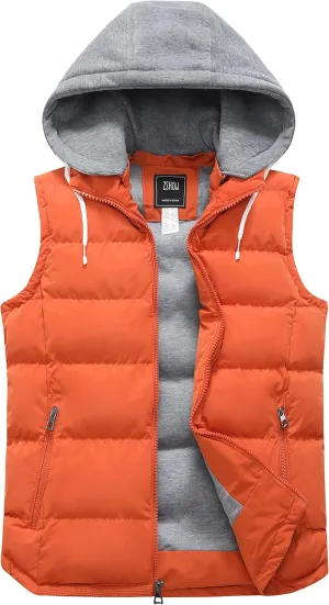 ZSHOW Men's Puffer Vest Removable Hooded Vest Outdoor Winter Vest