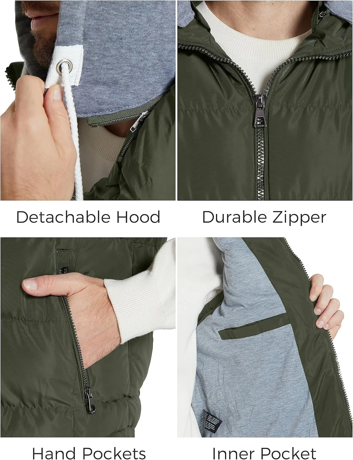 ZSHOW Men's Puffer Vest Removable Hooded Vest Outdoor Winter Vest