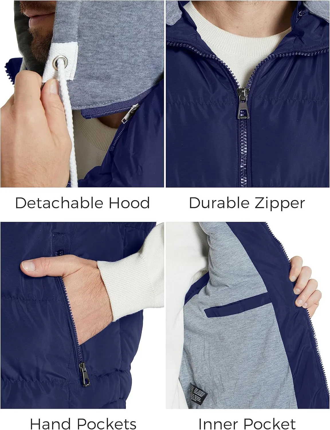 ZSHOW Men's Puffer Vest Removable Hooded Vest Outdoor Winter Vest