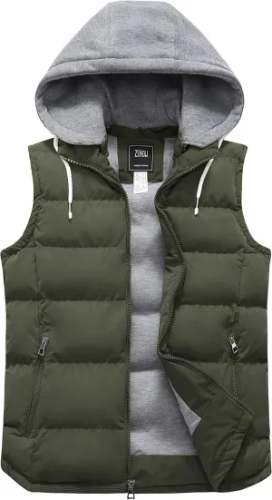 ZSHOW Men's Puffer Vest Removable Hooded Vest Outdoor Winter Vest