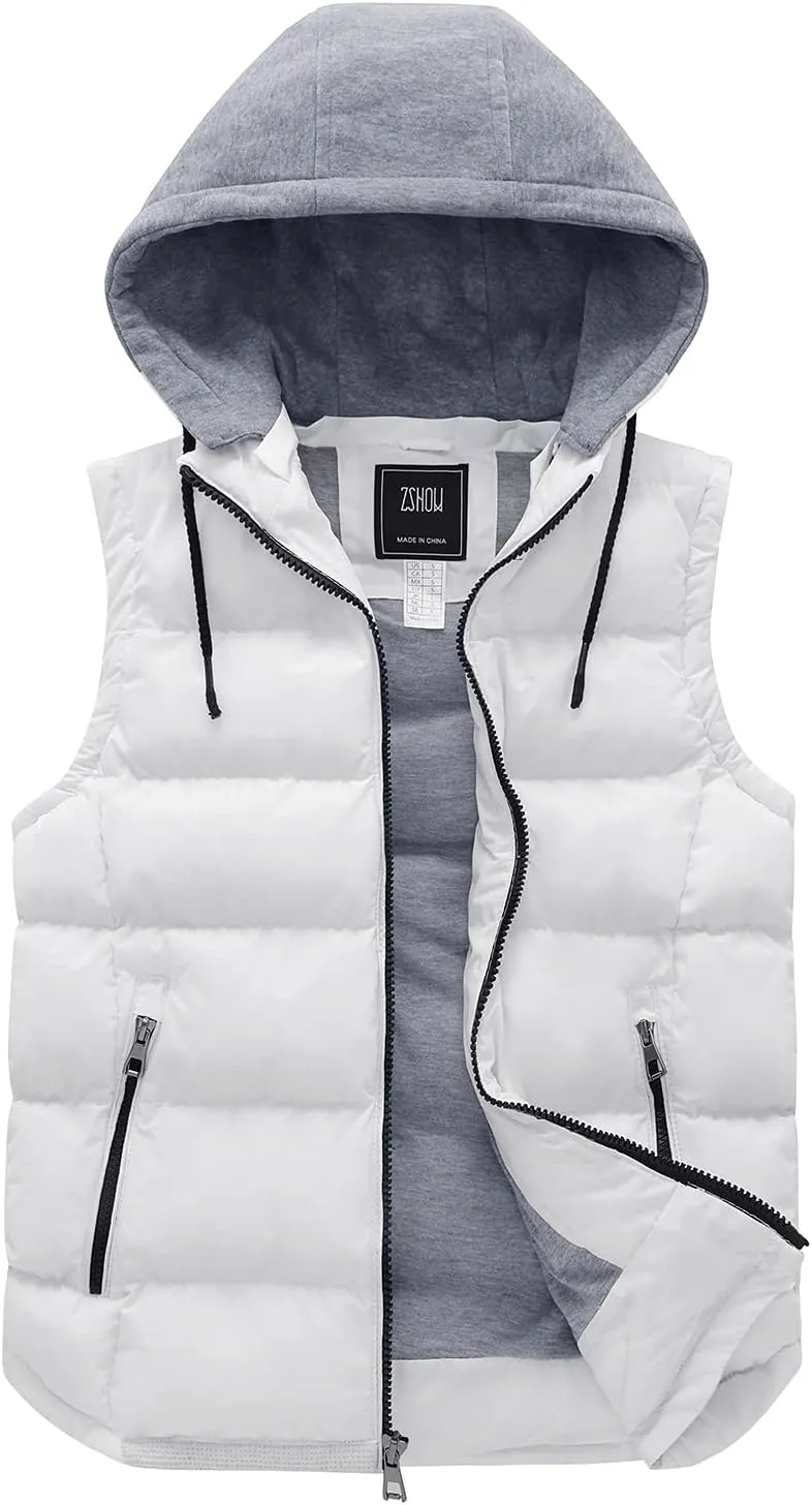 ZSHOW Men's Puffer Vest Removable Hooded Vest Outdoor Winter Vest
