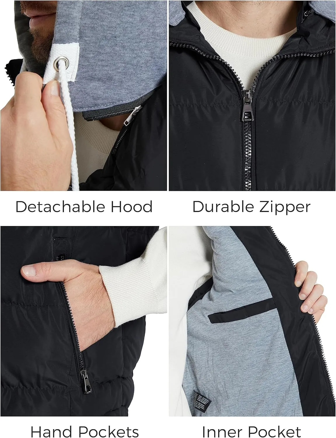 ZSHOW Men's Puffer Vest Removable Hooded Vest Outdoor Winter Vest