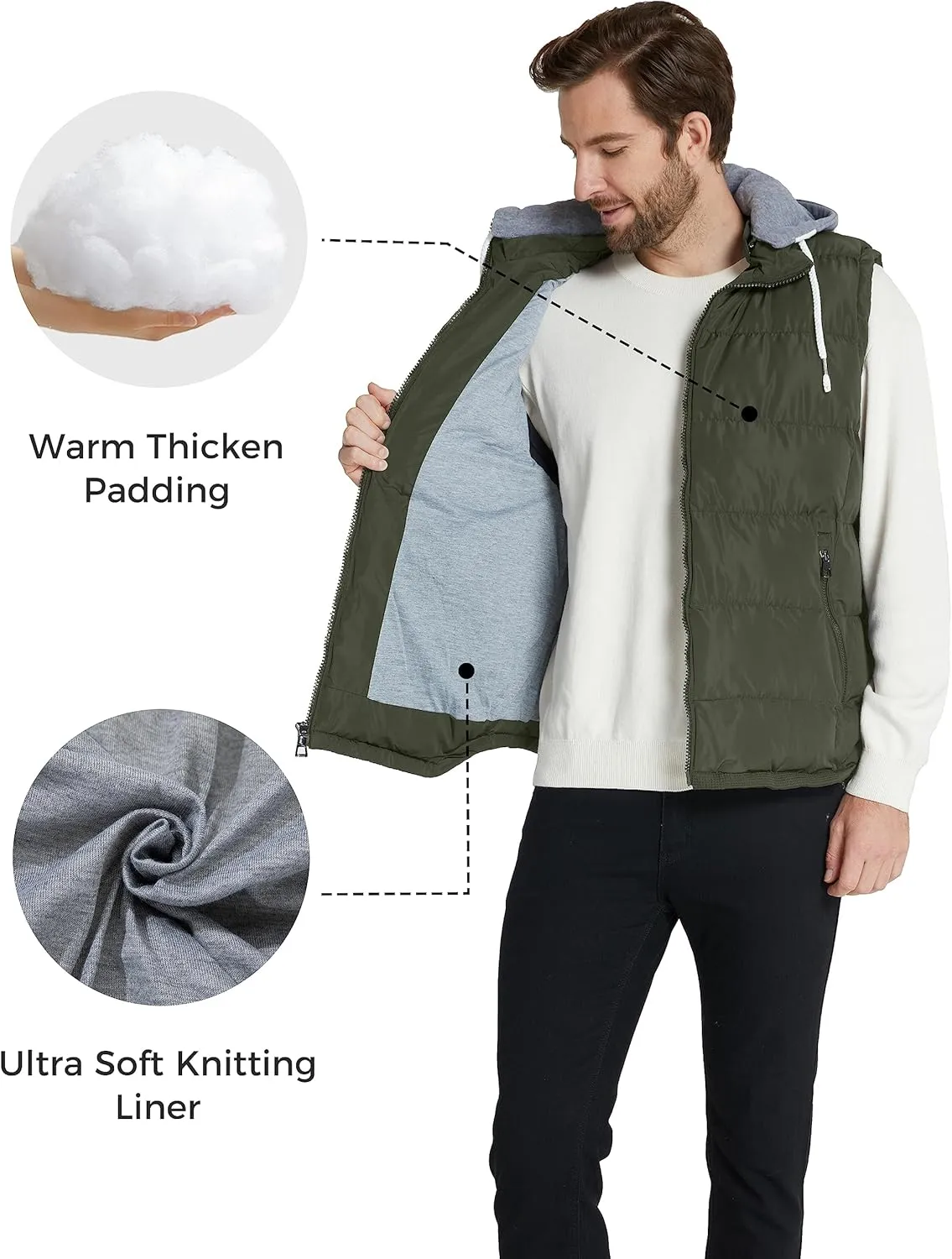 ZSHOW Men's Puffer Vest Removable Hooded Vest Outdoor Winter Vest