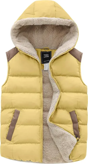 ZSHOW Women's Outerwear Vest Casual Thicken Qulited Winter Puffer Vest Hooded Warm Fleece Jacket