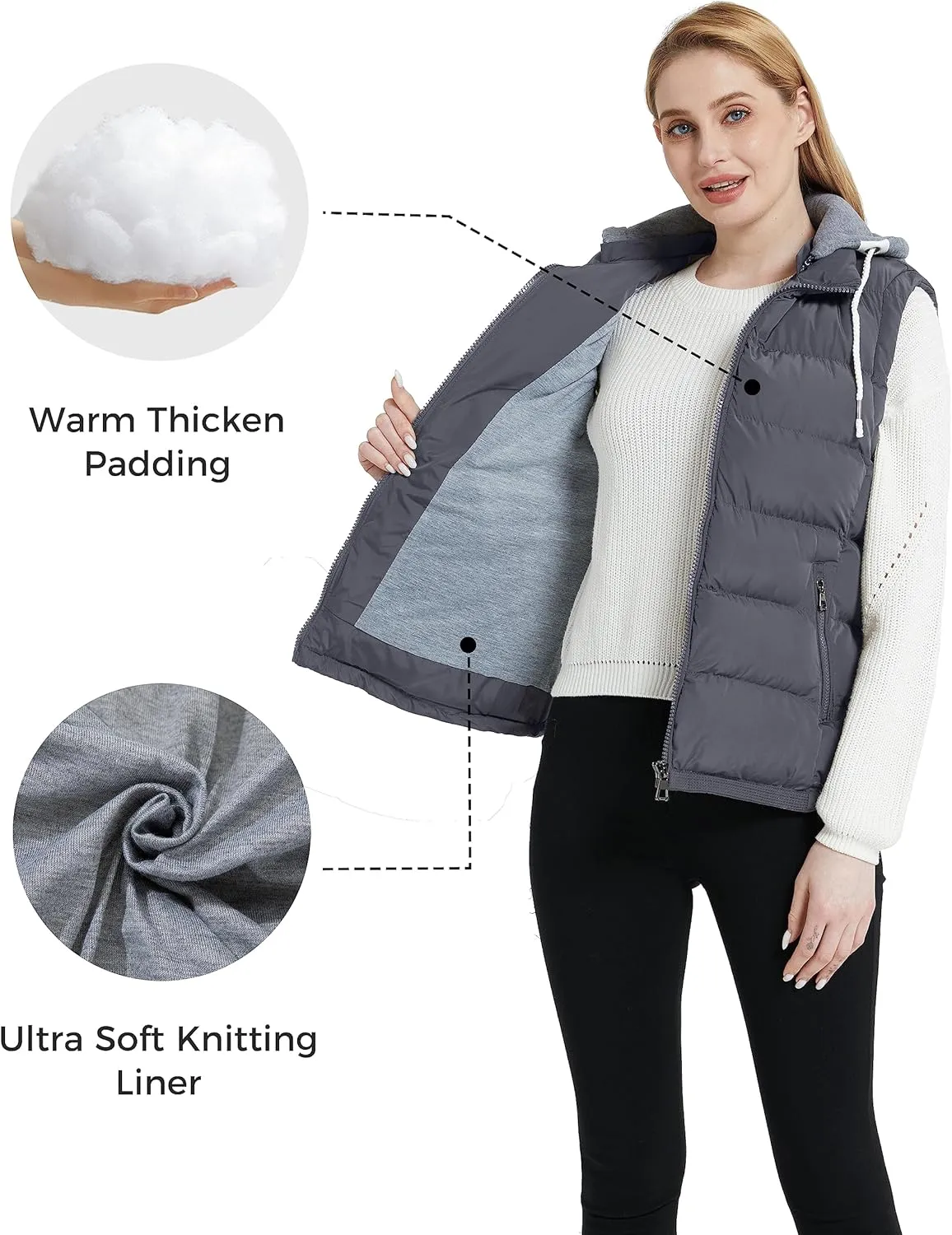 ZSHOW Women's Outerwear Vest Hooded Puffer Vest Padded Winter Vest Jacket