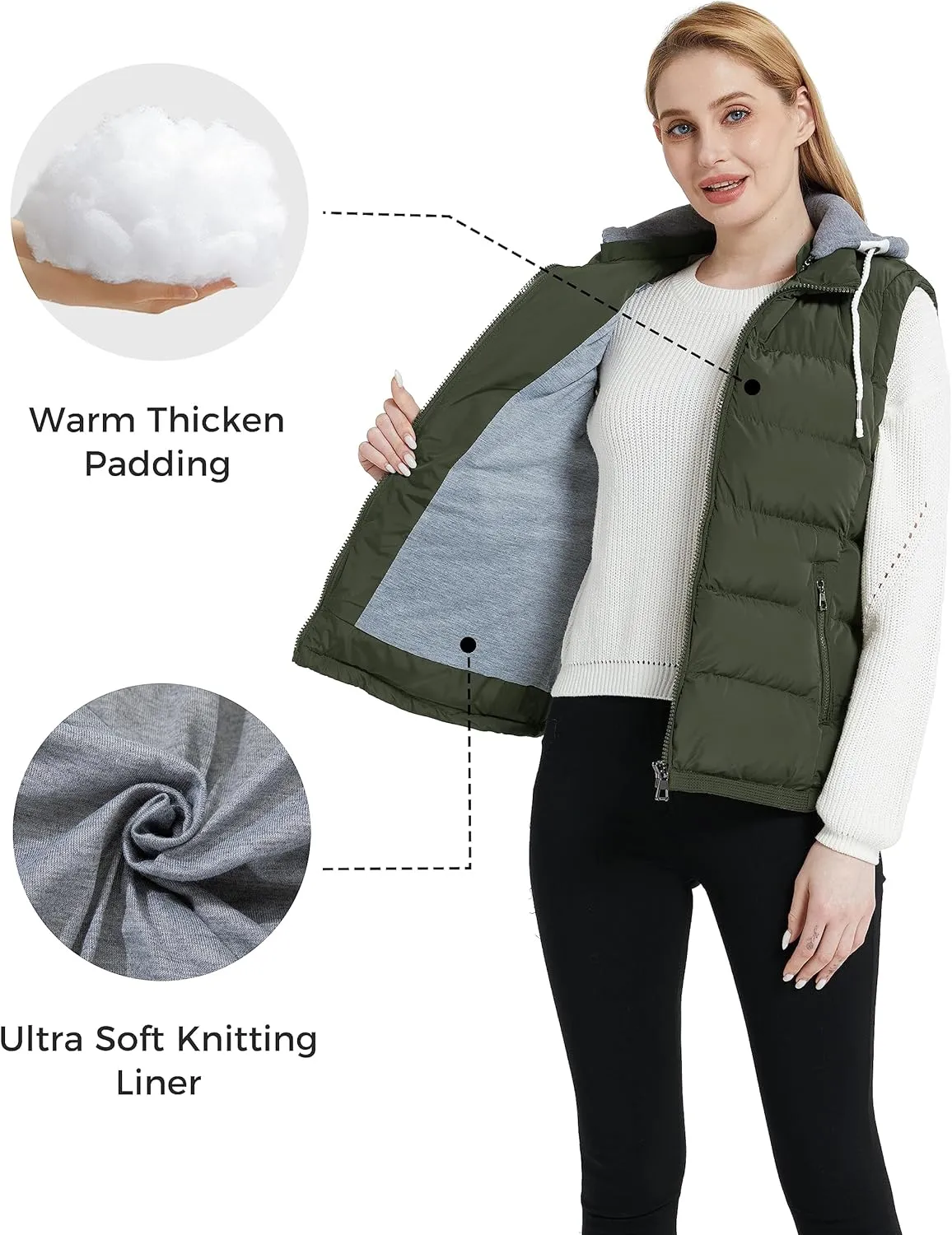 ZSHOW Women's Outerwear Vest Hooded Puffer Vest Padded Winter Vest Jacket